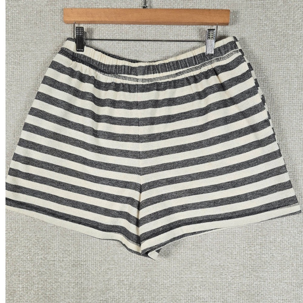 French Laundry Womens Striped Waffle Knit Shorts‎ Black Cream L Made in USA